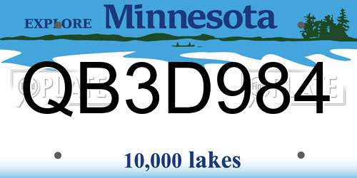 QB3D984 Minnesota License Plate