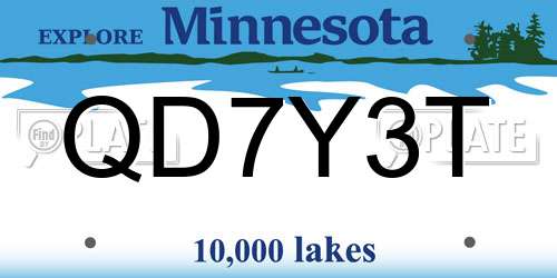 QD7Y3T Minnesota License Plate
