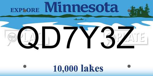 QD7Y3Z Minnesota License Plate