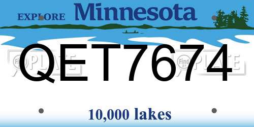 QET7674 Minnesota License Plate
