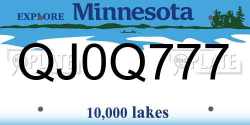 QJ0Q777 Minnesota License Plate