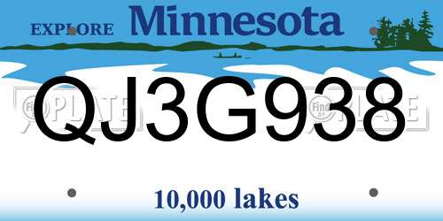 QJ3G938 Minnesota License Plate