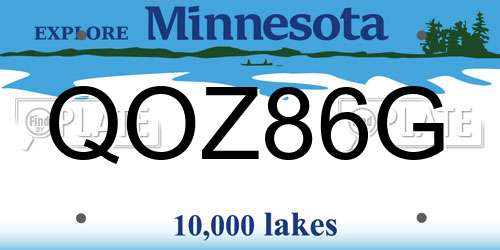 QOZ86G Minnesota License Plate