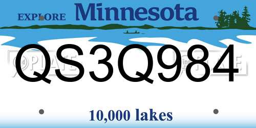 QS3Q984 Minnesota License Plate