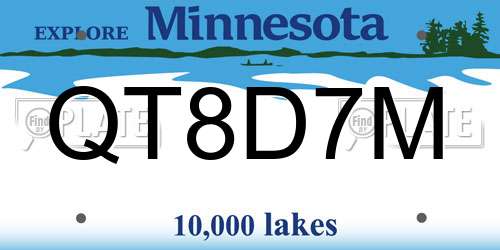 QT8D7M Minnesota License Plate