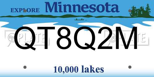 QT8Q2M Minnesota License Plate