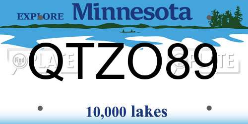 QTZO89 Minnesota License Plate
