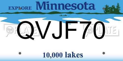 QVJF70 Minnesota License Plate