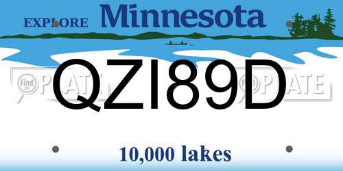 QZI89D Minnesota License Plate