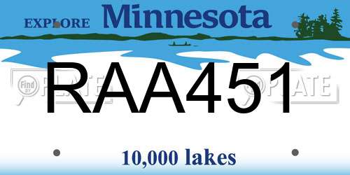 RAA451 Minnesota License Plate