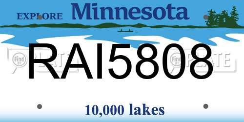 RAI5808 Minnesota License Plate