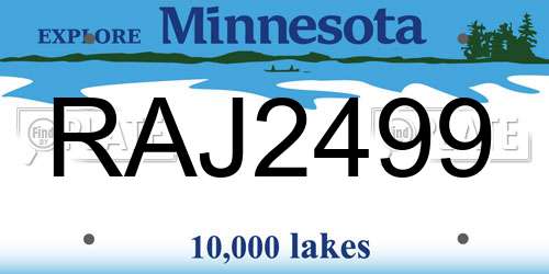 RAJ2499 Minnesota License Plate