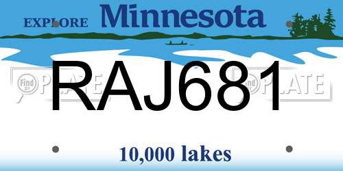 RAJ681 Minnesota License Plate