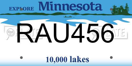 RAU456 Minnesota License Plate