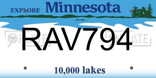 RAV794 Minnesota License Plate
