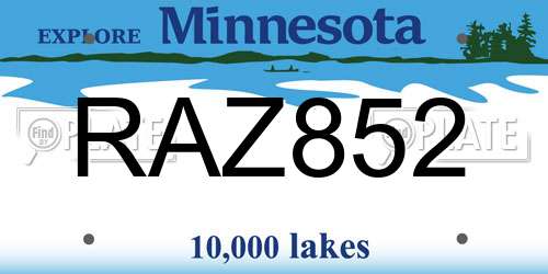 RAZ852 Minnesota License Plate