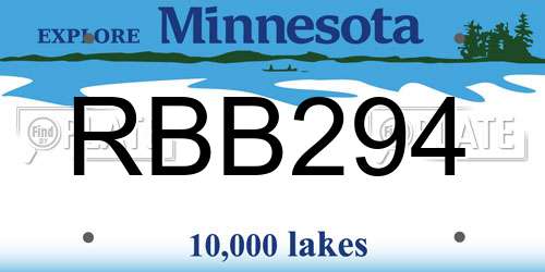 RBB294 Minnesota License Plate