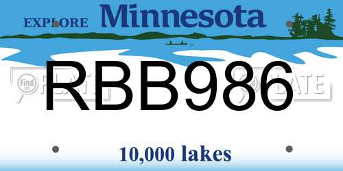 RBB986 Minnesota License Plate