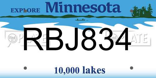 RBJ834 Minnesota License Plate