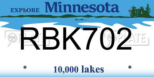 RBK702 Minnesota License Plate