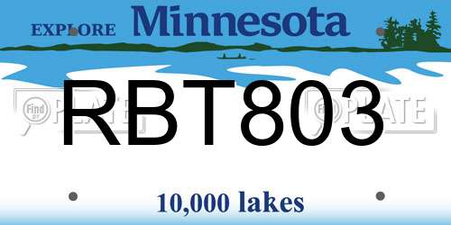 RBT803 Minnesota License Plate