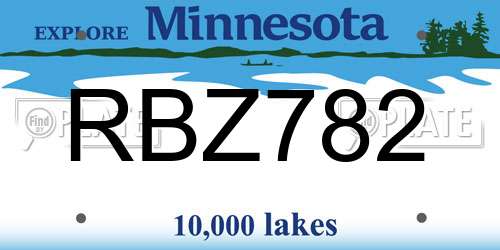 RBZ782 Minnesota License Plate