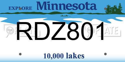 RDZ801 Minnesota License Plate