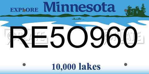 RE5O960 Minnesota License Plate