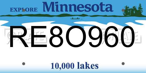 RE8O960 Minnesota License Plate