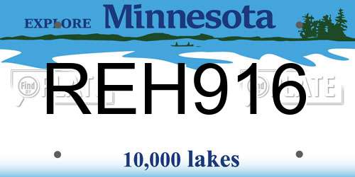 REH916 Minnesota License Plate