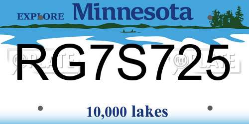 RG7S725 Minnesota License Plate