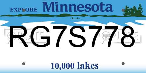 RG7S778 Minnesota License Plate