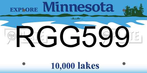 RGG599 Minnesota License Plate