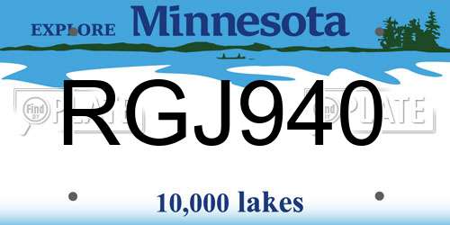 RGJ940 Minnesota License Plate