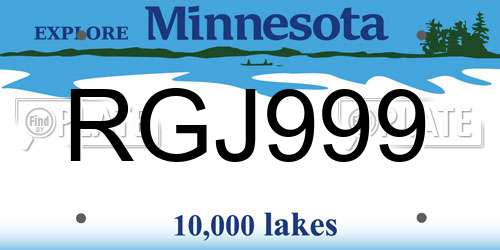 RGJ999 Minnesota License Plate