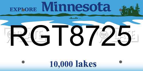 RGT8725 Minnesota License Plate
