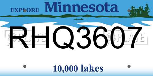 RHQ3607 Minnesota License Plate