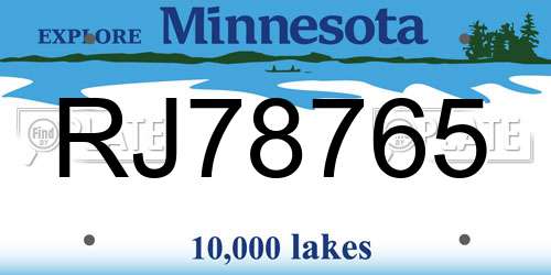 RJ78765 Minnesota License Plate