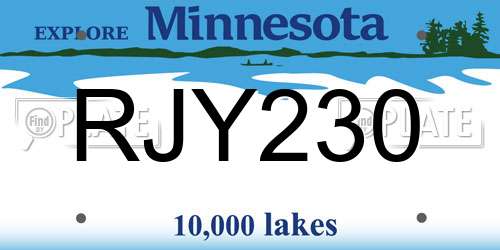 RJY230 Minnesota License Plate