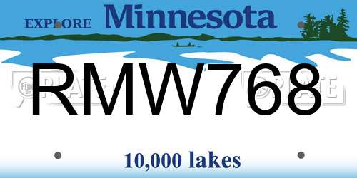 RMW768 Minnesota License Plate
