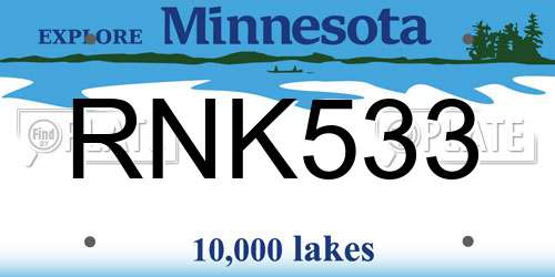 RNK533 Minnesota License Plate