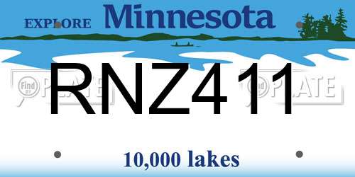 RNZ411 Minnesota License Plate