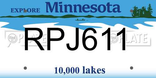 RPJ611 Minnesota License Plate