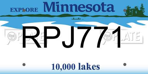 RPJ771 Minnesota License Plate