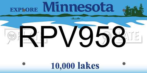 RPV958 Minnesota License Plate