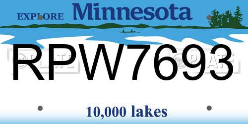 RPW7693 Minnesota License Plate