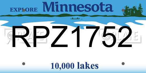 RPZ1752 Minnesota License Plate