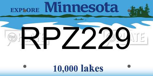 RPZ229 Minnesota License Plate