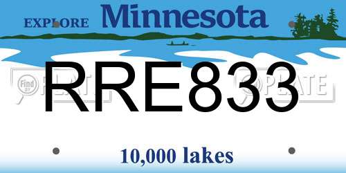 RRE833 Minnesota License Plate