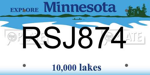RSJ874 Minnesota License Plate